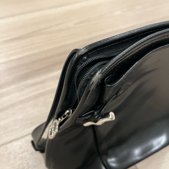 Vintage Longchamp Roseau Black Leather Shoulder Bag Silver Bamboo Toggle Purse - Picture 3 of 12